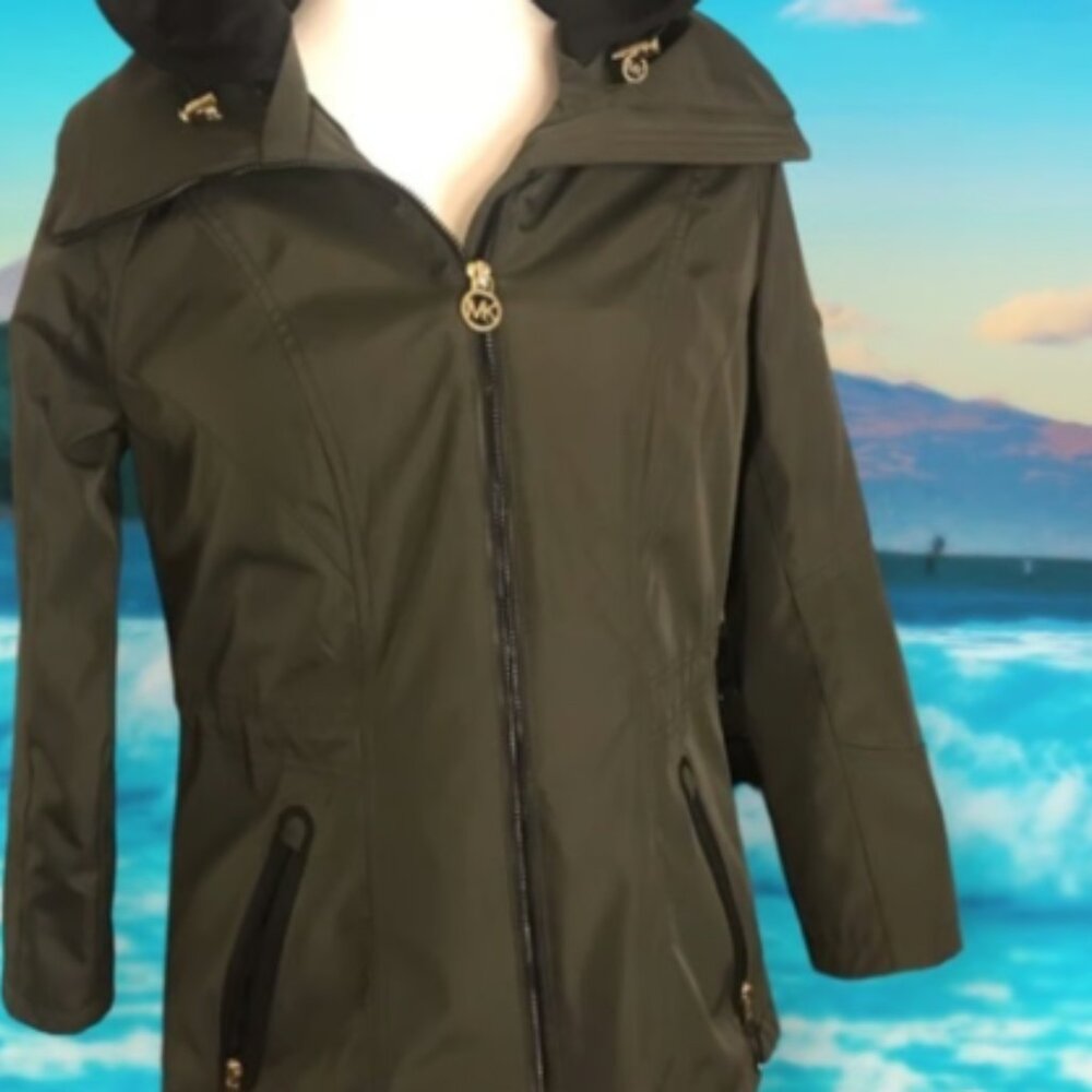 MICHAEL KORS Weather Jacket Olive Zip-Up Hood Lined Size Small NWOT